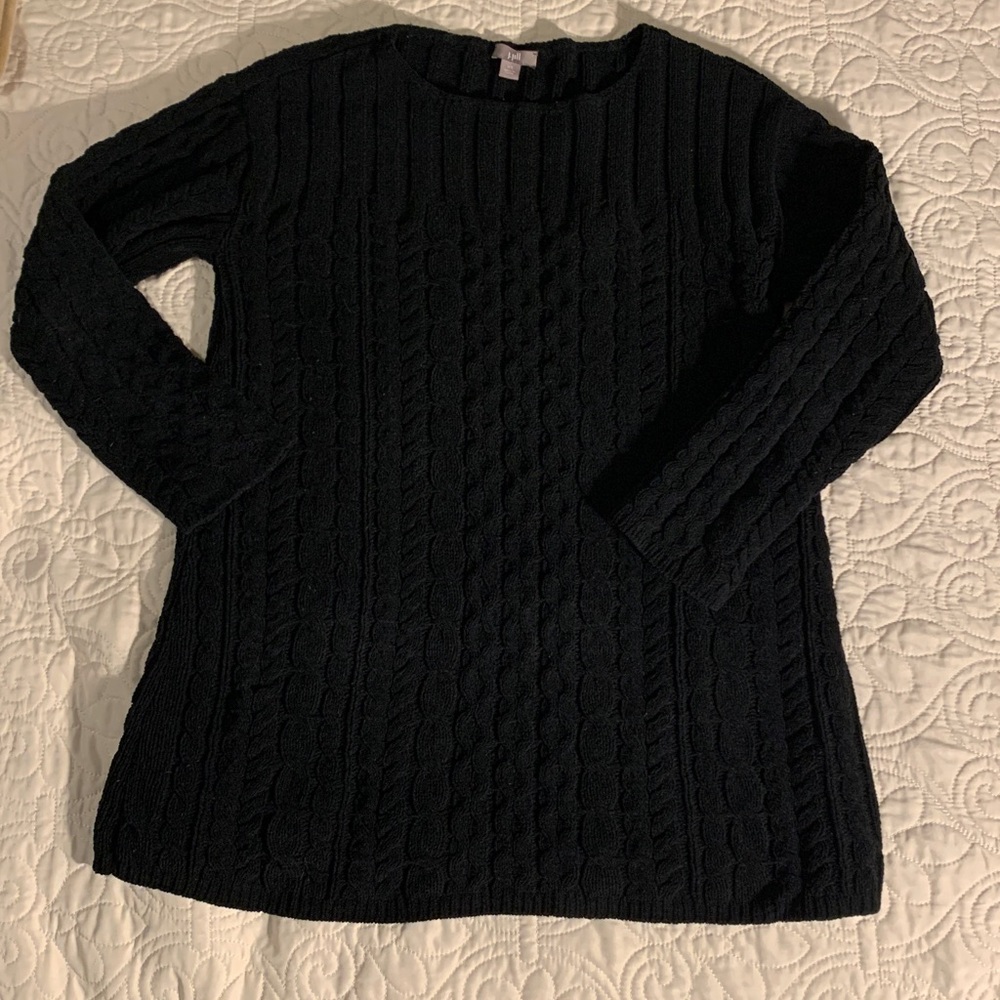 JJill Cable knit black chenille sweater size XS